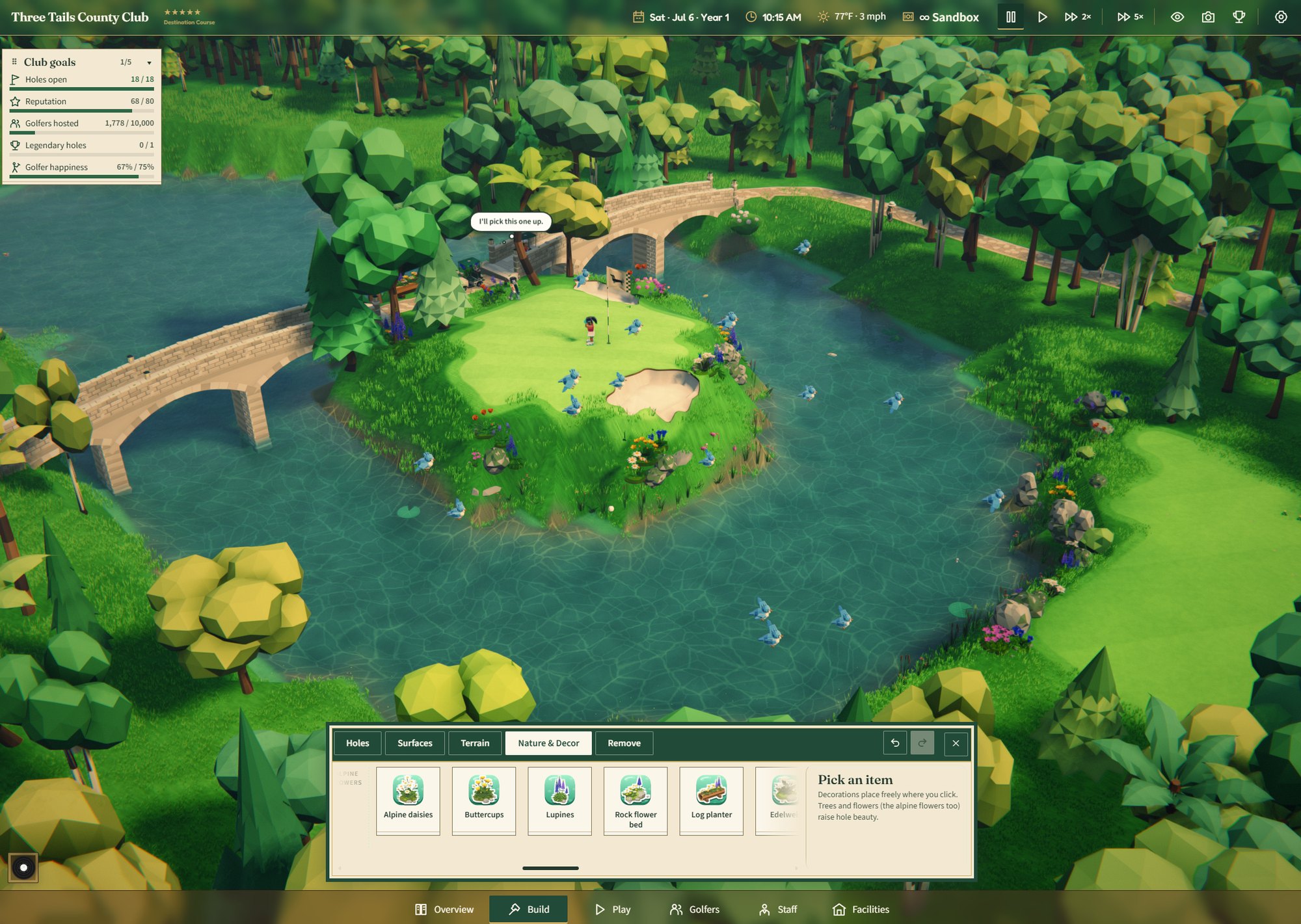 An island green with stone bridges, dressed from Nature and Decor